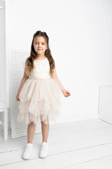 Girls Jasmine Floral Beige Shredded Tutu by Cracked Soda
