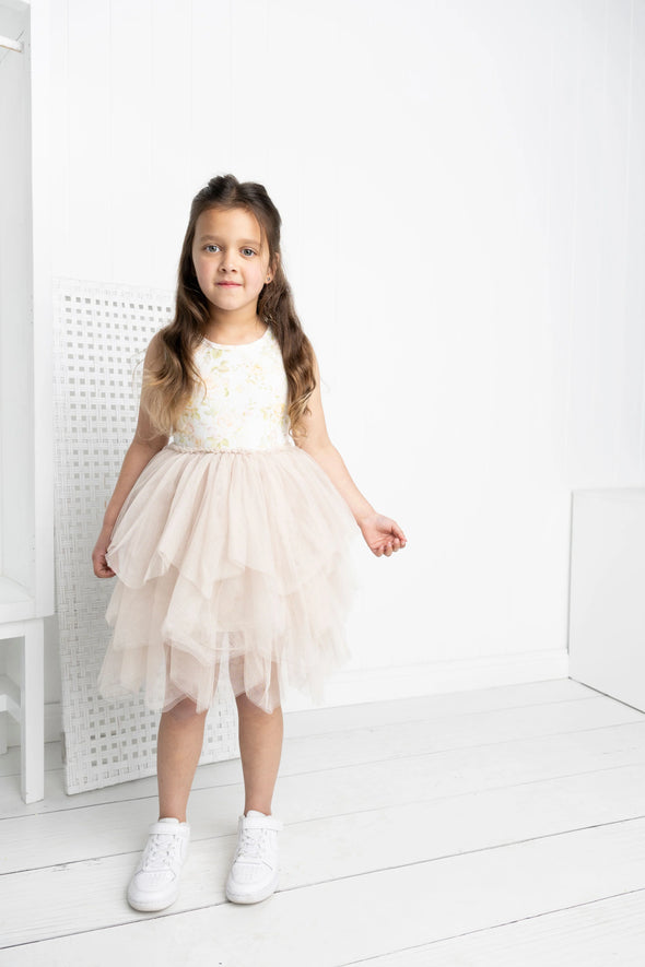 Girls Jasmine Floral Beige Shredded Tutu by Cracked Soda
