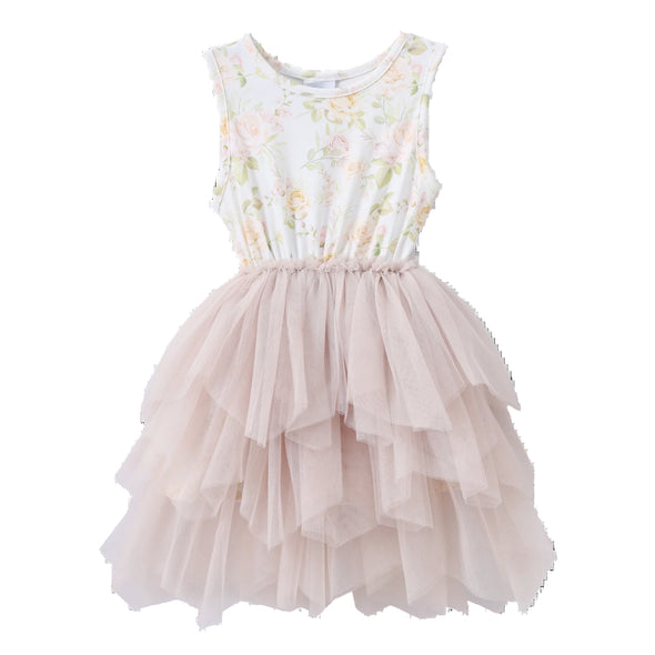 Girls Jasmine Floral Beige Shredded Tutu by Cracked Soda