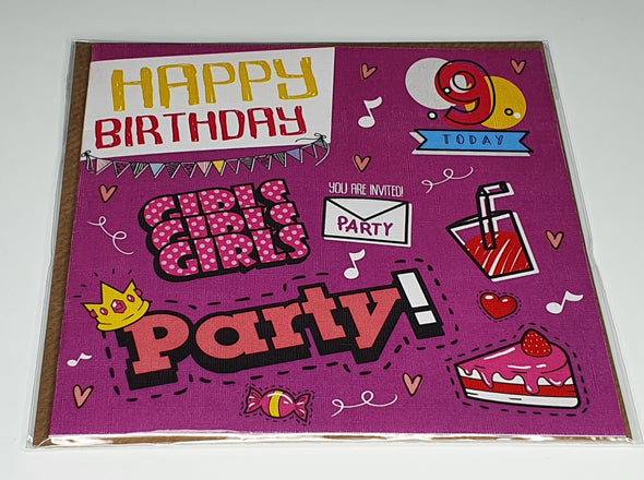 Girls Happy 9th birthday card - Innocence and Attitude